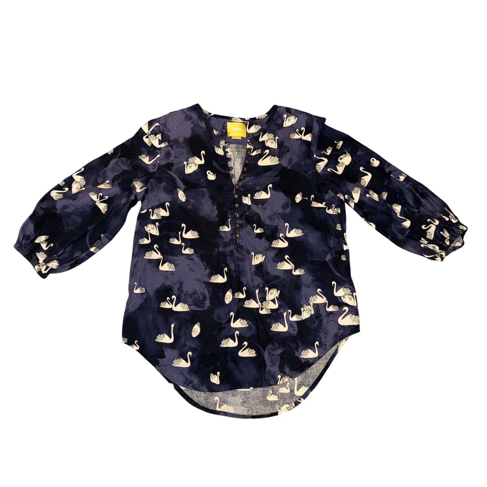 Anthropologie Maeve Blouse Womens Bethesda Swan Button Boho Balloon Sleeve Sz XS